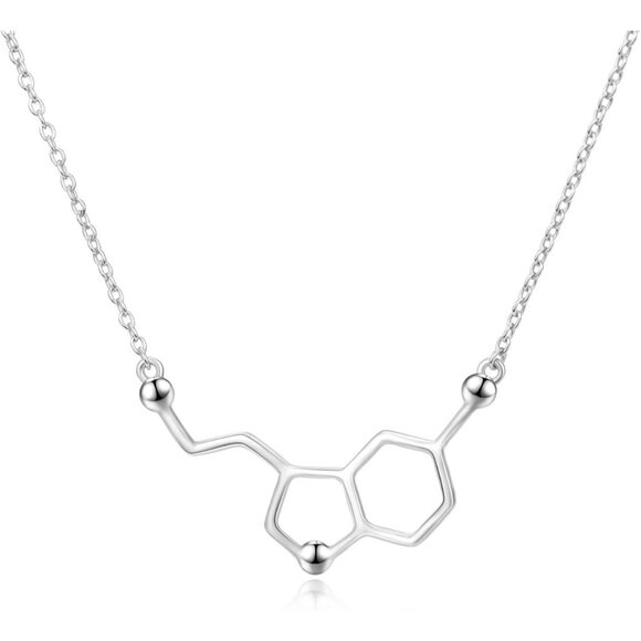 💫 Women Silver Serotonin Molecule Necklace Dopamine Sterling Chemical Jewelry